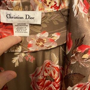 Christian Dior Red and Brown Floral Satin Robe, Like New